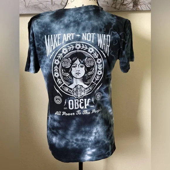 Obey navy blue tie-dye graphic T-Shirt, Make Art Not War, size XS, unisex - Picture 9 of 10